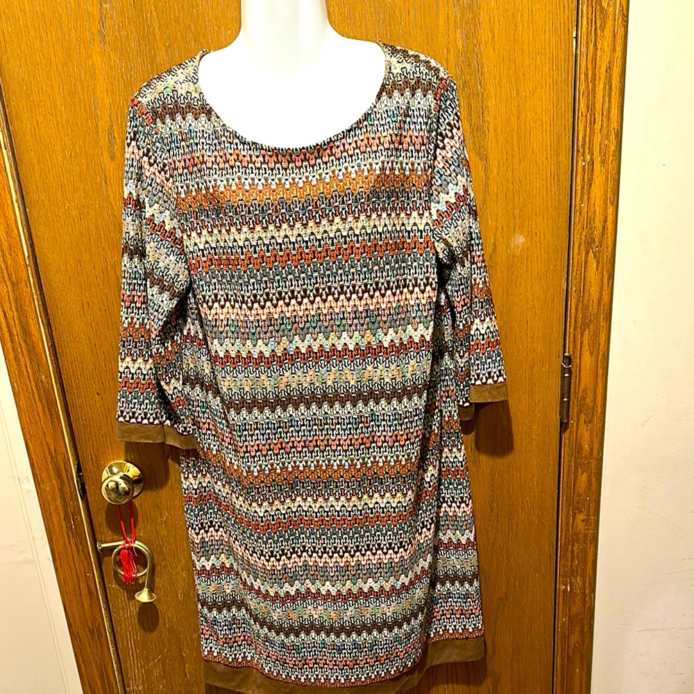 Brown and Tan Boxy Tunic Top dress 18 long sleeved plus size knee length